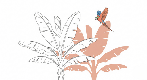 Papier peint tropical Feuilles de bananier et perroquet coloré