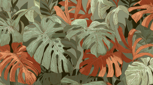 Papier peint tropical Feuilles de monstera aux couleurs chaudes sur fond apaisant