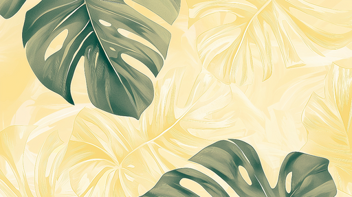 Papier peint tropical Feuilles de monstera sur fond jaune doux