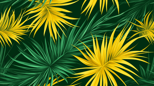 Papier peint tropical Feuilles de palmier jaunes et vertes sur fond sombre