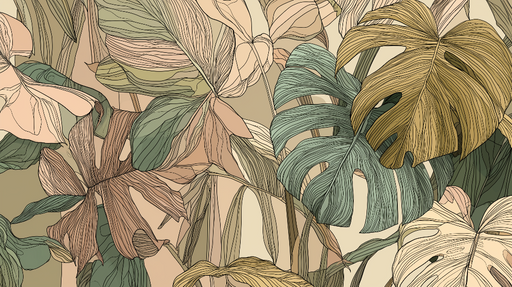 Papier peint tropical Feuilles délicates aux teintes douces et naturelles