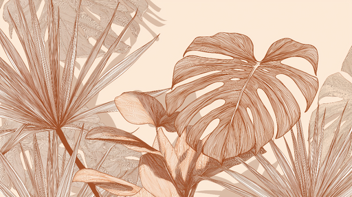 Papier peint tropical Feuilles exotiques aux nuances de rose et beige