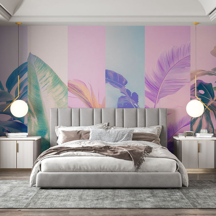 Papier peint tropical | Feuilles exotiques aux nuances pastel