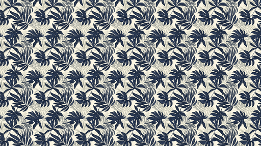 Papier peint tropical Feuilles exotiques bleu marine sur fond crème