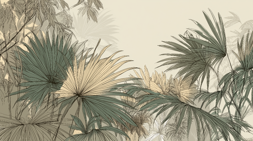 Papier peint tropical Feuilles exotiques en lignes délicates sur fond doux