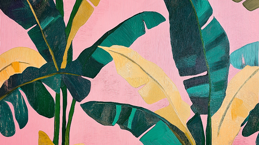 Papier peint tropical Feuilles exotiques sur fond rose