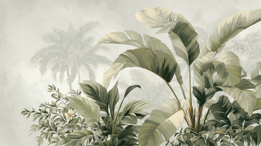 Papier peint tropical Feuilles luxuriantes et palmiers en arrière-plan
