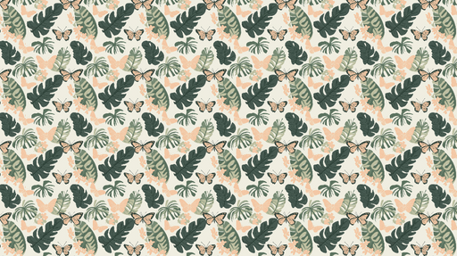 Papier peint tropical Feuilles luxuriantes et papillons délicats sur fond clair