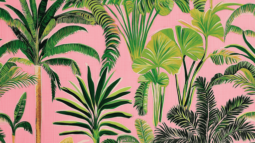 Papier peint tropical Feuilles vertes éclatantes sur fond rose