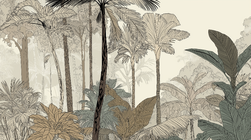 Papier peint tropical Forêt luxuriante avec palmiers et feuillage délicat