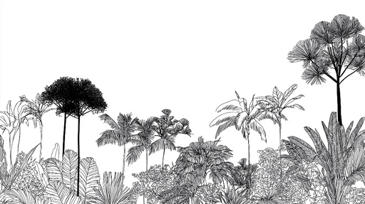 Papier peint tropical Illustrations de plantes exotiques en noir et blanc