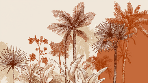 Papier peint tropical Illustrations délicates de palmiers en terre cuite