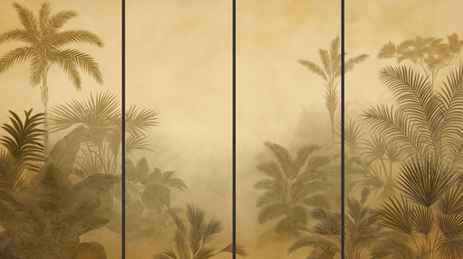 Papier peint tropical imitation tableau Feuilles luxuriantes sur fond doré