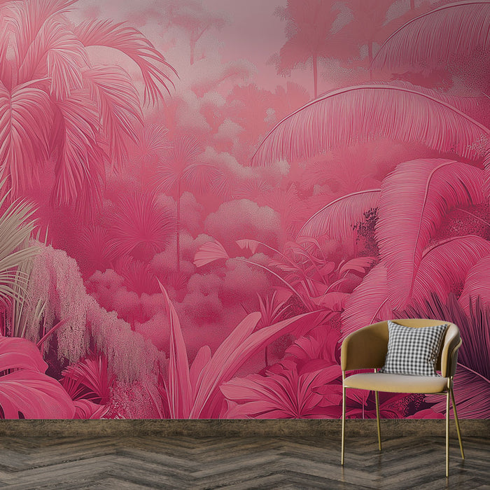 Papier peint tropical | Jungle vibrante aux teintes roses