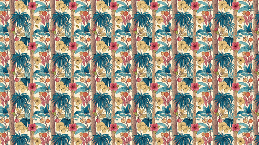 Papier peint tropical Motif botanique avec fleurs colorées et feuillages luxuriants