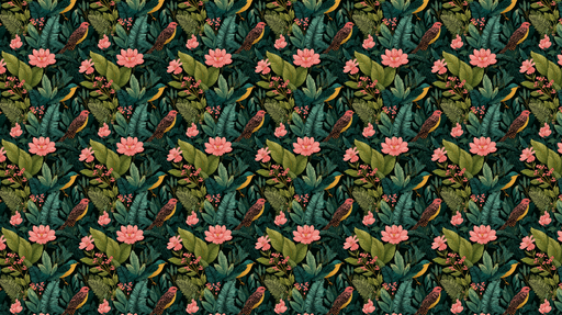 Papier peint tropical Motif coloré de fleurs et d'oiseaux sur fond noir