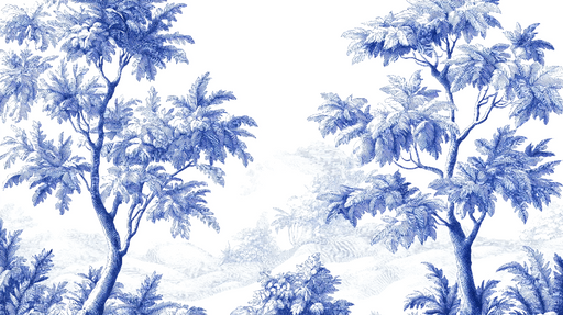 Papier peint tropical Motif de feuillage bleu et blanc
