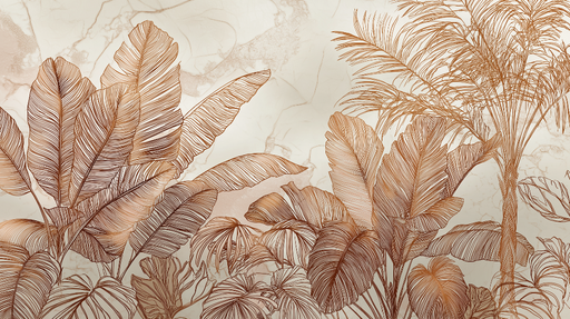 Papier peint tropical Motif de feuillage élégant en nuances de cuivre
