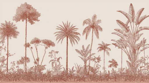 Papier peint tropical Motif de palmiers et de feuillage délicat en tons terreux