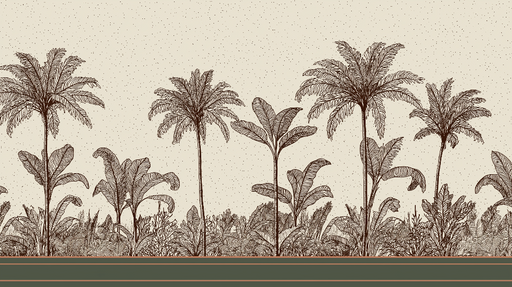 Papier peint tropical Motif de palmiers et feuillages délicats dans des tons brun et crème