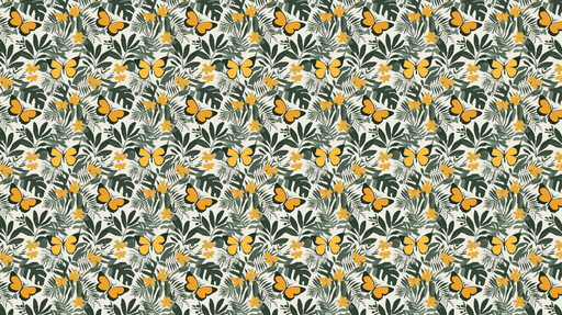 Papier peint tropical Motif de papillons jaunes et feuillage luxuriant