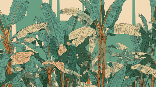 Papier peint tropical Motifs de feuilles de bananier dans des teintes apaisantes