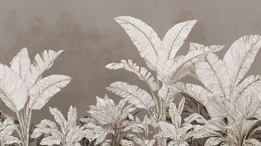 Papier peint tropical Motifs de feuilles exotiques stylisées sur fond neutre