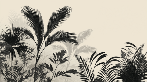 Papier peint tropical noir et blanc Motifs de feuillage délicats sur fond doux