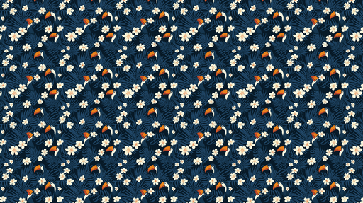 Papier peint tropical Oiseaux exotiques et fleurs sur fond bleu nuit