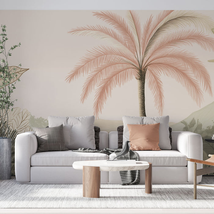 Papier peint tropical | Palmiers délicats et nuances pastel