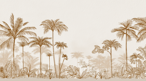 Papier peint tropical Palmiers élégants et feuillage délicat en tonalités dorées