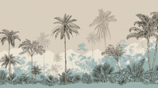 Papier peint tropical Palmiers et feuillage doux sur fond beige