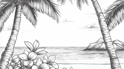 Papier peint tropical Palmiers et Plage en Noir et Blanc