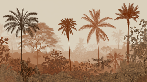 Papier peint tropical Palmiers et plantes exotiques dans des tons chauds