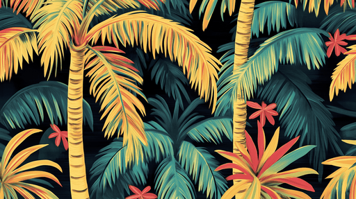 Papier peint tropical Palmiers lumineux et feuillage coloré