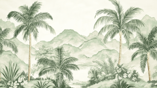 Papier peint tropical Palmiers luxuriants et paysage montagneux apaisant