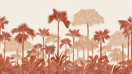 Papier peint tropical Palmiers stylisés au design élégant et chaleureux