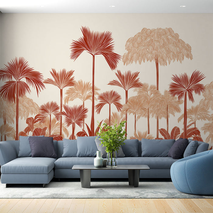 Papier peint tropical | Palmiers stylisés au design élégant et chaleureux