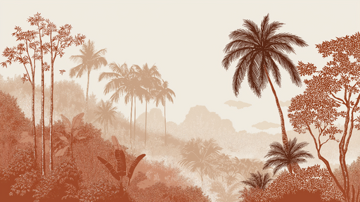 Papier peint tropical Paysage exubérant avec palmiers et feuillage luxuriant