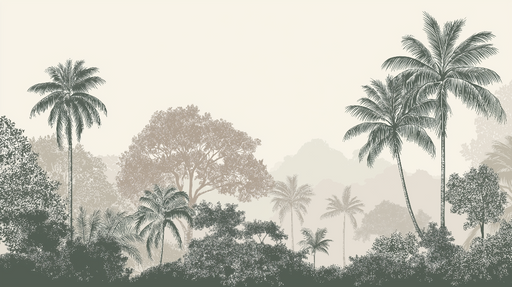 Papier peint tropical Paysage tropical apaisant avec palmiers et feuillage délicat