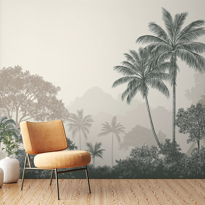 Papier peint tropical | Paysage tropical apaisant avec palmiers et feuillage délicat