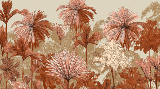 Papier peint tropical Plantes exotiques aux teintes chaudes et chaleureuses