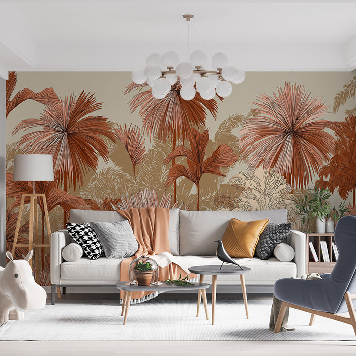 Papier peint tropical | Plantes exotiques aux teintes chaudes et chaleureuses