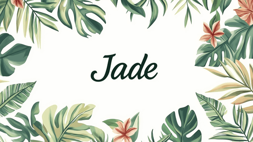 Papier peint tropical prénom Jade Feuilles luxuriantes et fleurs délicates