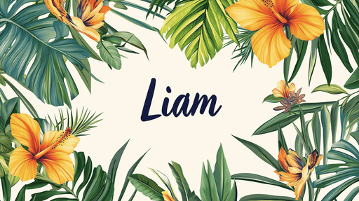 Papier peint tropical prénom Motif floraux et feuillages exotiques