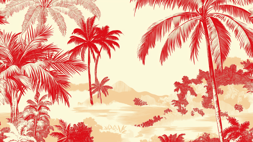 Papier peint tropical rouge Palmiers stylisés sur fond crème