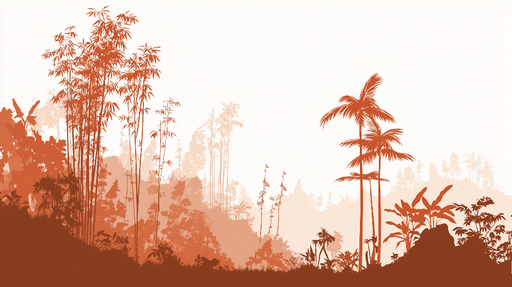 Papier peint tropical Silhouettes de bambous et palmiers dans des tons chauds