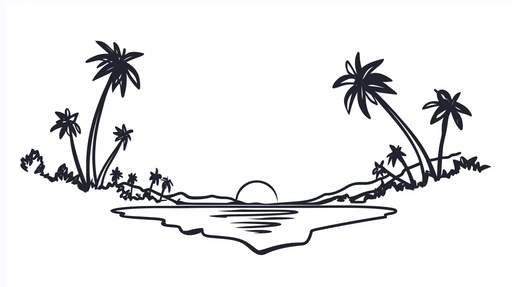 Papier peint tropical Silhouettes de palmiers au coucher de soleil