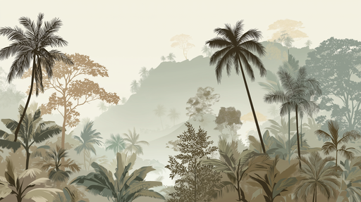 Papier peint tropical Silhouettes de palmiers et feuillage luxuriant