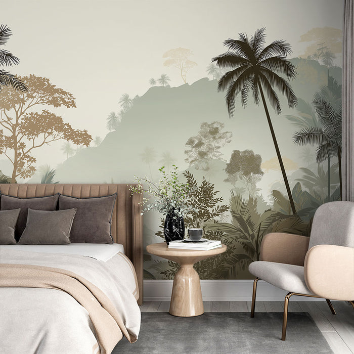 Papier peint tropical | Silhouettes de palmiers et feuillage luxuriant
